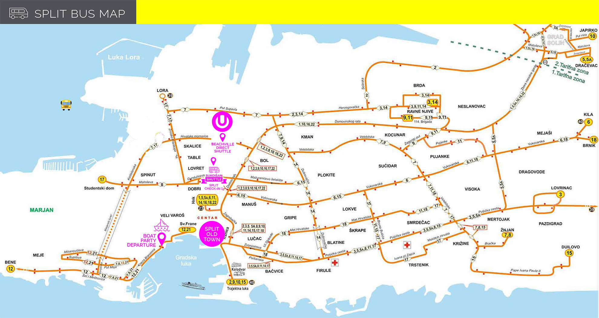 Ultra Europe - Travel2Ultra - Festival Shuttle bus map